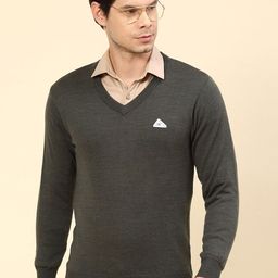 Monte Carlo V- Neck Ribbed Knitted Pure Woollen Pullover-75