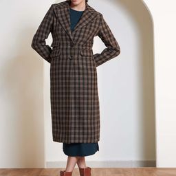 SALT ATTIRE Checked Single Breasted Woolen Longline Overcoat-picture-22