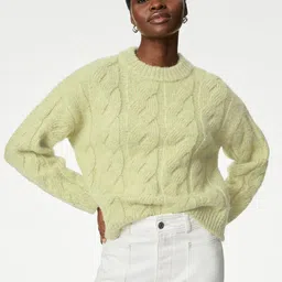 Marks & Spencer Round Neck Cable Knit Pullover Sweater-image-7