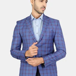 Wintage Men Blue Checked Single-Breasted Formal Blazers-25