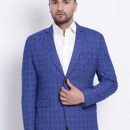 PLATINUM Studio Men Blue Checked Slim-Fit Single-Breasted Casual Blazer-picture-50
