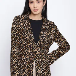 Oxolloxo Women Black & Brown Printed Single-Breasted Blazer-picture-40