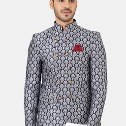 Wintage Men Blue Printed Blazer-image-51