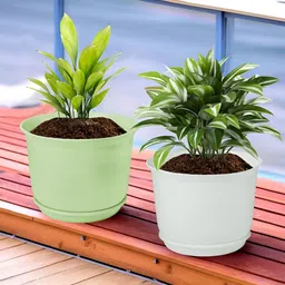 Kuber Industries White & Green 2 Pcs Flower Pot Planters With Tray-73