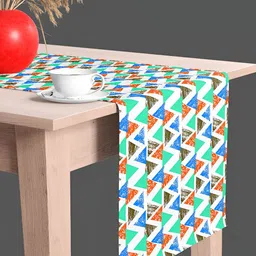 ArtzFolio White & Green Geometric Printed Table Runner-30