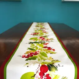 TARA- Sparkling Homes White & Green Printed Pure Cotton Reversible Table Runner-13