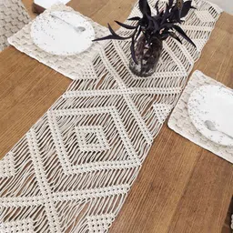 Kaahira Boho Dcor Off White Macrame Pure Cotton Table Runner-image-24