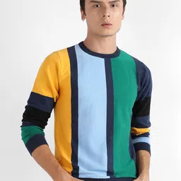 Campus Sutra Colourblocked Cotton Pullover-image-63