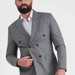 MR BUTTON Men Grey Checked Blazers-picture-40