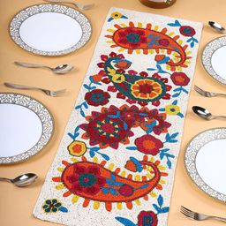 AIVIK Yellow & White Beaded Floral Dining Table Runner-52