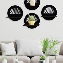 RANDOM Set Of 4 Black Solid Planter Stand Wall Hanging  MDF Wood Plant-15