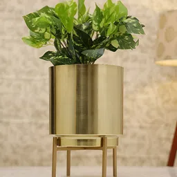 HomeShastra Ember Glossy Metal Planter With Stand-34