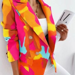 StyleCast Pink Printed Notched Lapel Collar Double-Breasted Blazers-picture-4