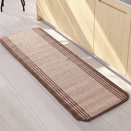 Saral Home Beige & Brown Power Runner Self-Design Antiskid Runner & Bathmat-16