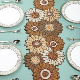 PURINA'S White & Brown Textured Beaded Table Runner-38