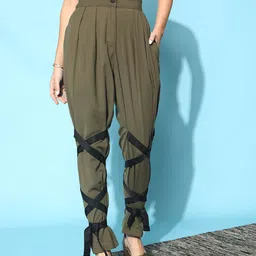 STREET 9 Women Lovely Olive Solid Trousers-image-12
