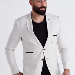 MR BUTTON Men Grey Checked Single-Breasted Slim-Fit Causal Blazers-picture-24