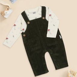 MeeMee Boys Conversational Printed Round Neck Pure Cotton Dungaree With T-Shirt-44