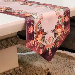 GROKI Pink & Brown Floral Printed Dust Proof Table Runners-7