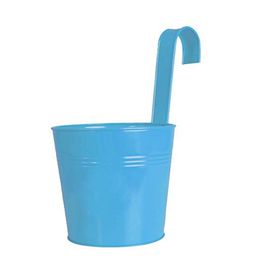 TRUSTBASKET Blue Plain Round Railing Metal Planter-27
