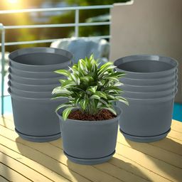 Kuber Industries Grey 12 Pcs Flower Pot Planters With Tray-23