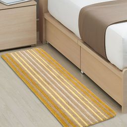 Saral Home Yellow & White Striped Microfiber Rectangle Floor Runner-picture-20