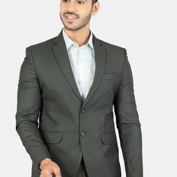 Wintage Men Green Solid Single-Breasted Blazer-77