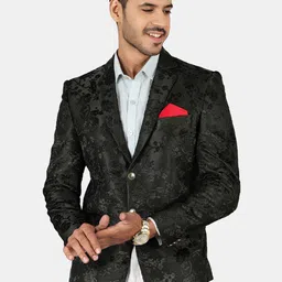 Wintage Men Green Embroidered Velvet Single-Breasted Blazer-picture-31