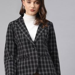 Cottinfab Women Checked Regular Fit Single Breasted Formal Blazer-22