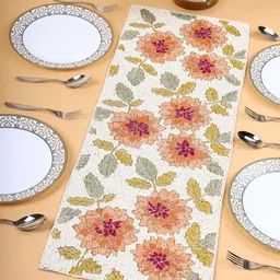 PURINA'S White & Orange-Color Beaded Rectangular Dining Table Runner-30