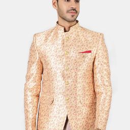 Wintage Men Gold-Coloured Banarasi Single-Breasted Blazer-picture-16