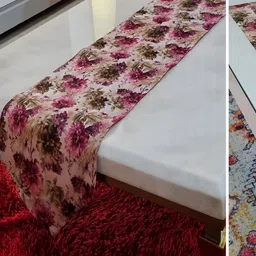 GROKI Brown 2 Pcs Floral Printed Durable Dining & Centre Table Runner-28