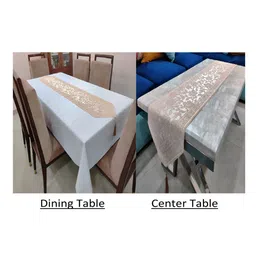 GROKI Beige 2 Pcs Floral Printed Durable Dining & Centre Table Runner-15