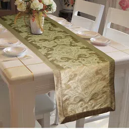 Lushomes Olive-Green Self Design Jacquard Table Runner-40