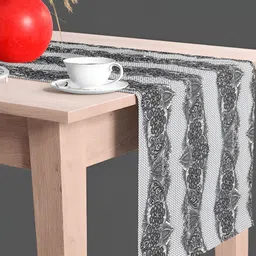 ArtzFolio Black & White Floral Printed Table Runner-14