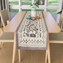 Kuber Industries Grey Floral Embroidered Table Runner-32