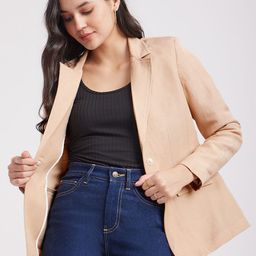 FableStreet Tailored fit Notched Lapel Linen Single Breasted Blazer-36