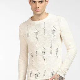 Jack & Jones Men Beige & white alyssum Printed Pullover-picture-15