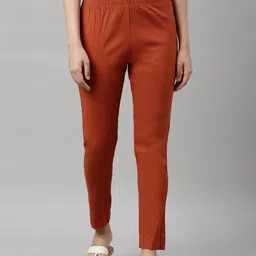 GOLDSTROMS Women Rust Cotton Trousers-image-77