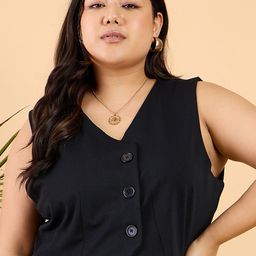 CURVY STREET Plus Size Black V-Neck Waistcoat-54