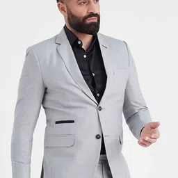 MR BUTTON Men Grey Solid Single Breasted Slim-Fit Blazer-picture-53