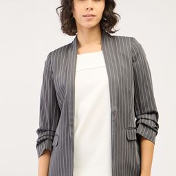 SALT ATTIRE Striped Open Front Tailored-Fit Casual Blazer-0
