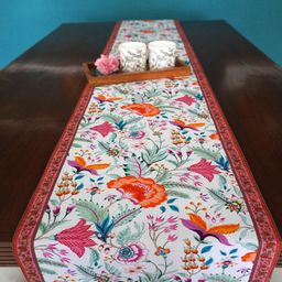 TARA- Sparkling Homes White & Peach-Coloured Printed Pure Cotton Reversible Table Runner-37