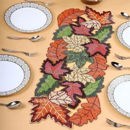 AIVIK Brown & Green Beaded Floral Dining Table Runner-23