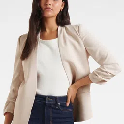 Forever New Women Dusty Pink Solid Collarless Shoulder Pads Blazer-picture-15