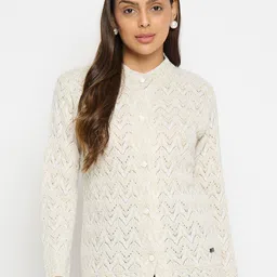 Duke Geometric Self Design Mock Collar Acrylic Cardigan Sweater-4