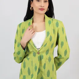 INDOPHILIA Printed Cotton Single Breasted Blazer-image-3