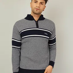 KVETOO Striped Turtle Neck Acrylic Half Zipper Pullover Sweater-picture-39