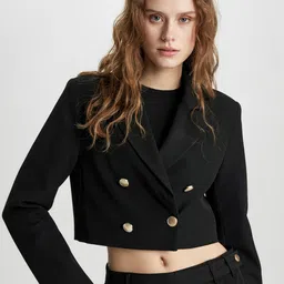 DeFacto Peaked Lapel Double-Breasted Crop Blazer-image-12