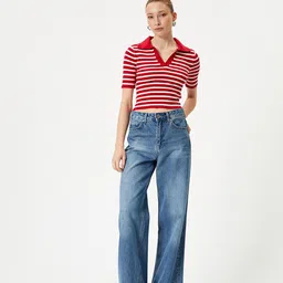 Koton Striped Polo Collar Crop T-Shirt-image-21